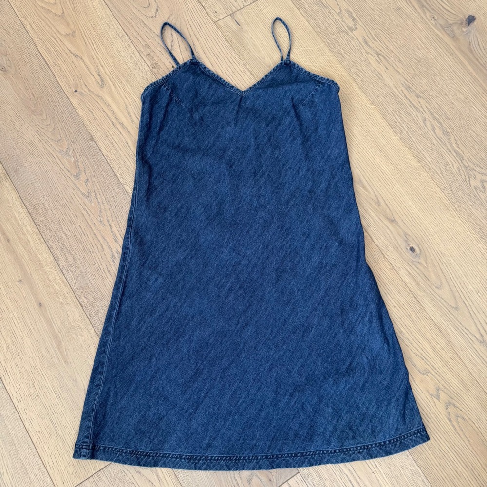 J. Jill Denim Slip Dress Womens 10T Blue Cotton V-Neck A-Line Midi 1328